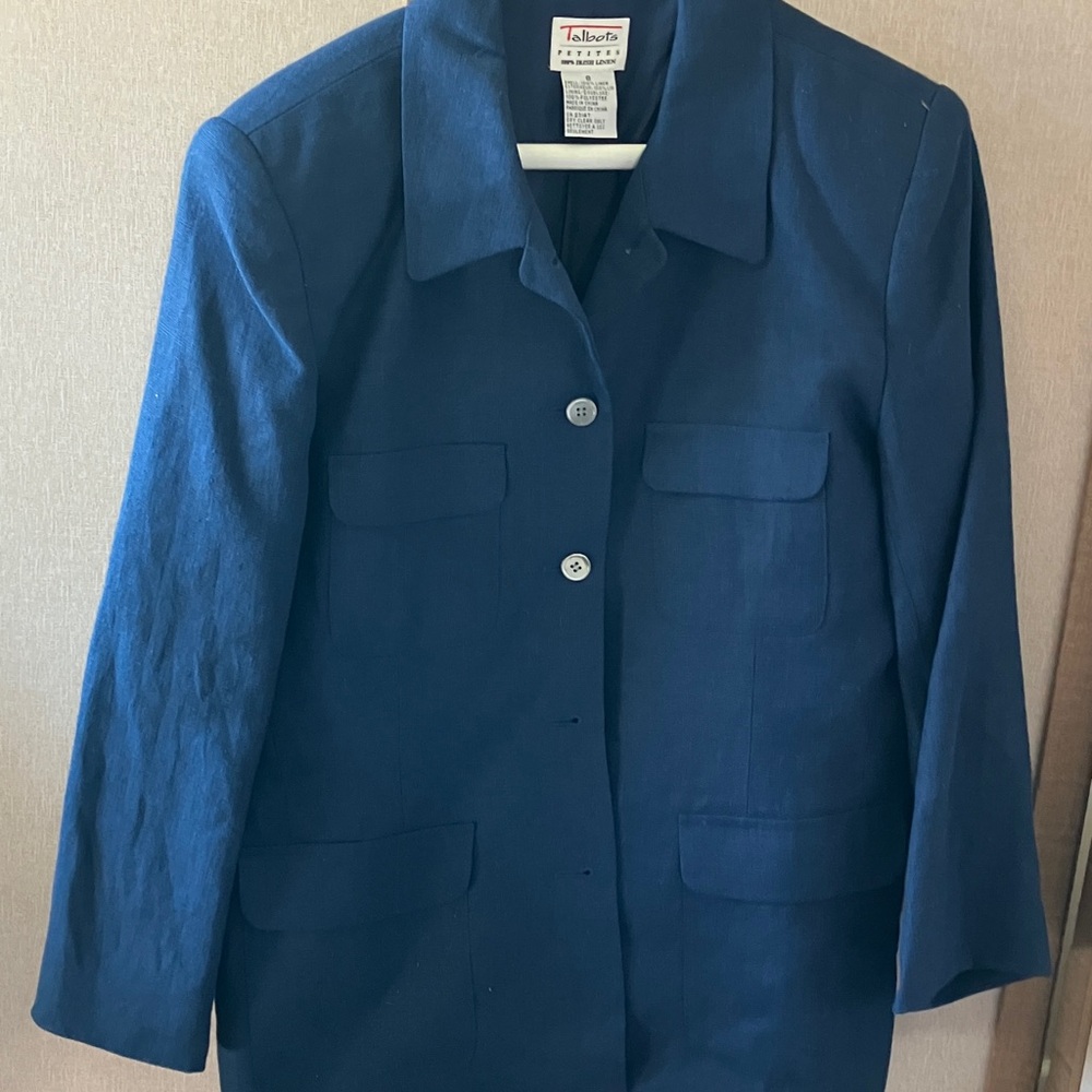 FINAL MARKDOWN Talbots Women's Classic Blue linen Blazer 8 petite